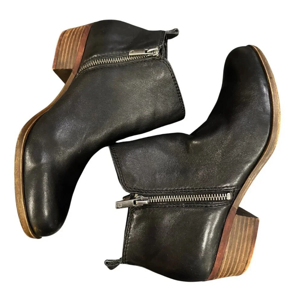 Lucky Brand Basel Black Leather Ankle Booties Size 8.5 Western Zip Boots